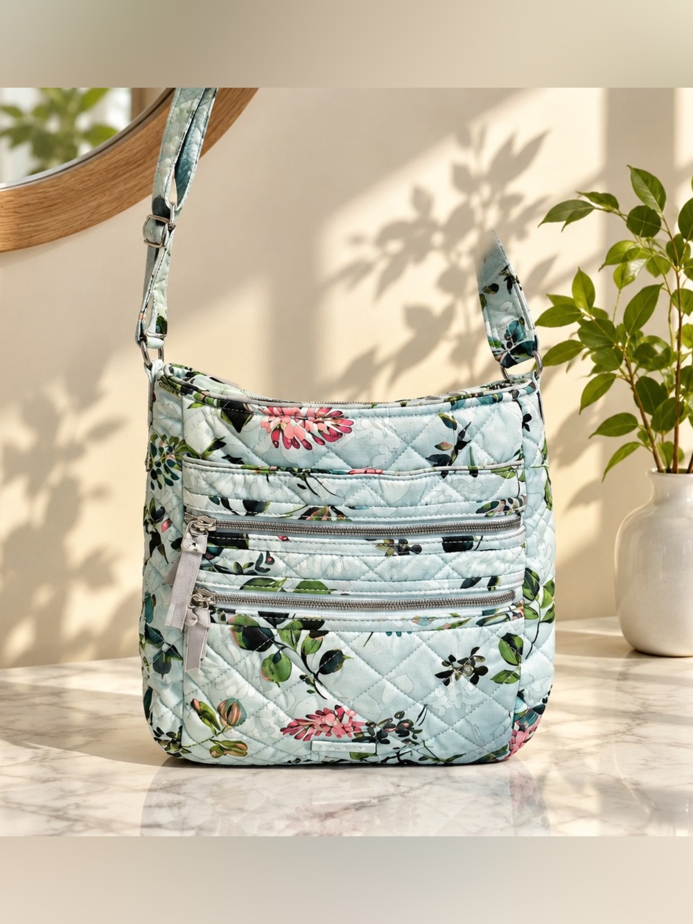 Vera Bradley Light Blue Floral Quilted Crossbody